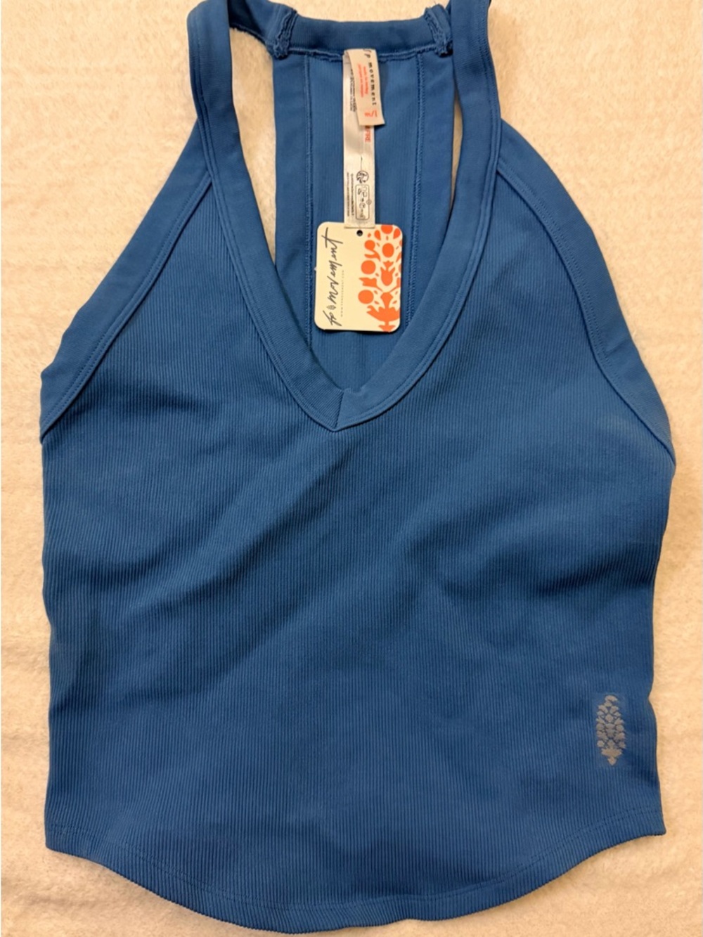 FP Movement by Free People Blue Ribbed V-Neck Racerback Tank